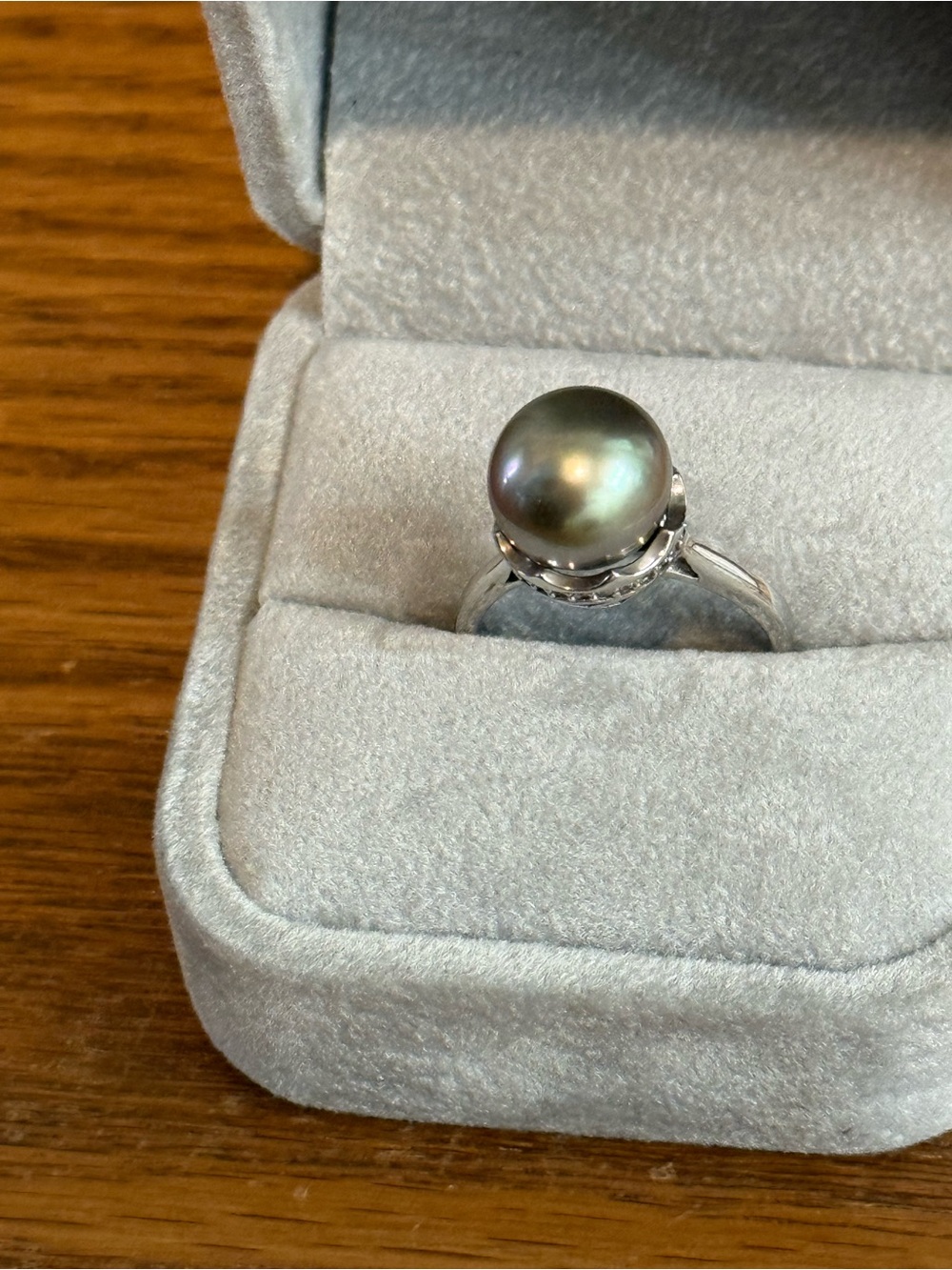 Sterling Silver 925 Tahitian Pearl Ring Adjustable 7-8 With Gift Box